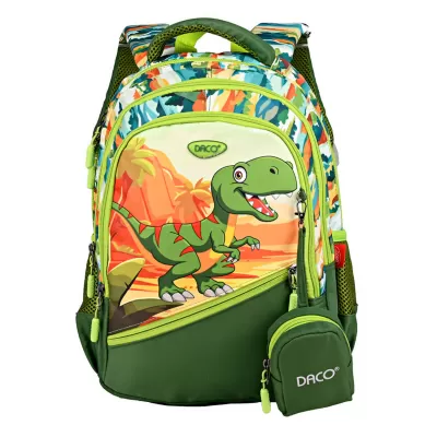 Ghiozdan scoala clasa 0 baieti, verde imprimeu T-rex, 38 cm Daco GH3512-img