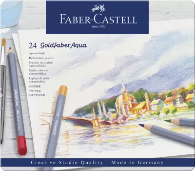 Creioane colorate aquarelle 24 culori goldfaber cut. Metal faber-img