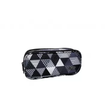 Penar tip borseta, 2 fermoare, negru imprimeu geometric Daco PE698-1