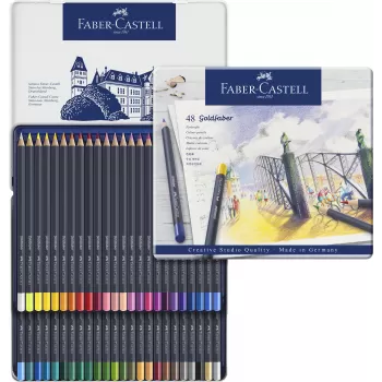 Creioane colorate 48 culori goldfaber cutie metal Faber-Castell-3