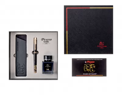 Stilou PICASSO metalic negru cu etui si calimara 9666N-img