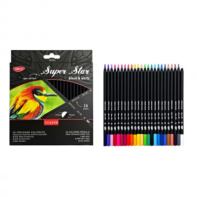 Creioane colorate 24 culori, lemn negru Black & White Daco CC424N-img