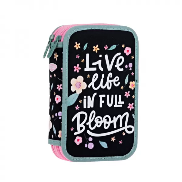 Penar negru neechipat cu 2 fermoare, pt fete, imprimeu floral Bloom Daco PE265-1-IMG-slider
