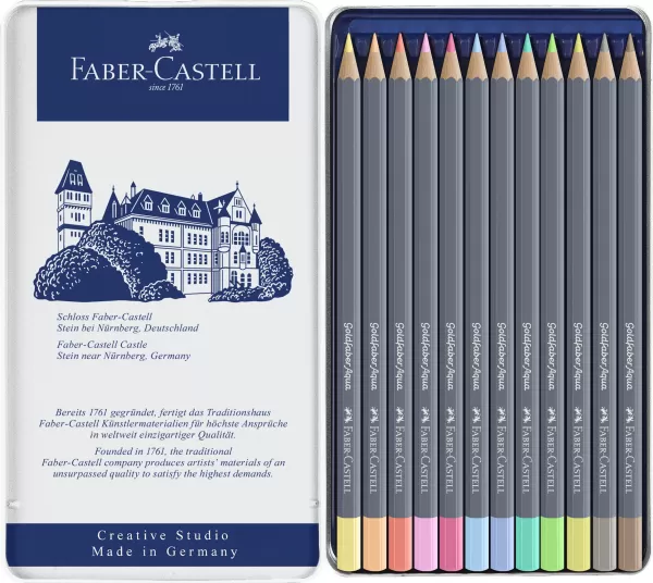 Creioane colorate aquarelle 12 culori pastel goldfaber cut. Metal faber castell-2-IMG-slider