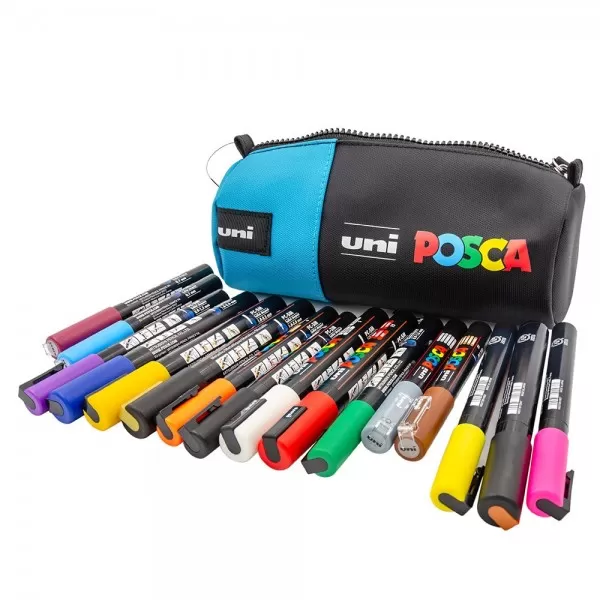 Posca set 16 markere, grosimi diferite in borseta  turcoaz-2-IMG-slider