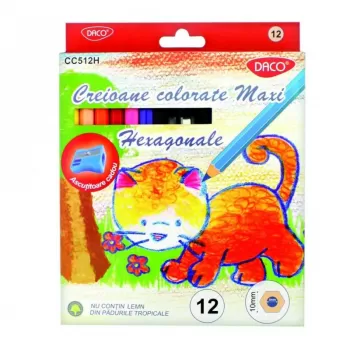 Creioane colorate maxi, 12 culori, hexagonal DACO-1