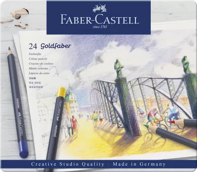 Creioane colorate 24 culori goldfaber cutie metal Faber-Castell-img