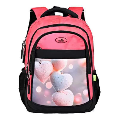 Ghiozdan fetite clasa 0, corai, imprimeu inimi, 38 cm Ecada 614004-img