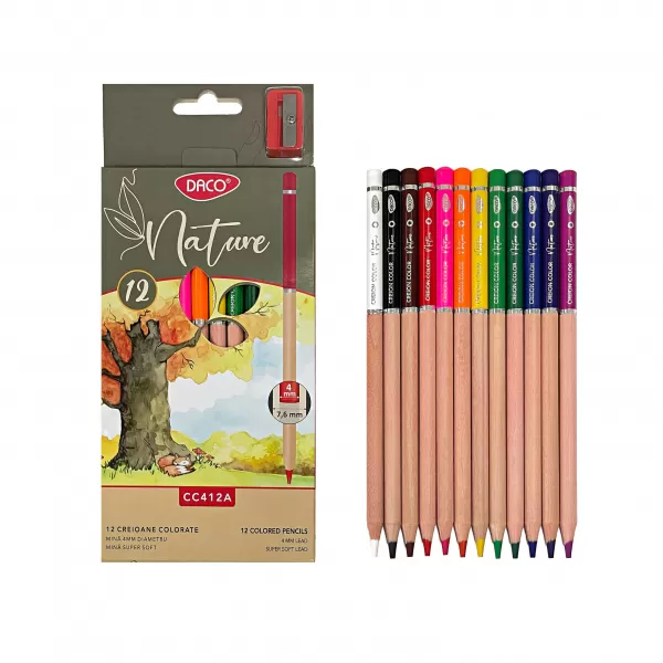 Set creioane colorate, 12 culori, corp natur cilindric Daco CC412A-1-IMG-slider