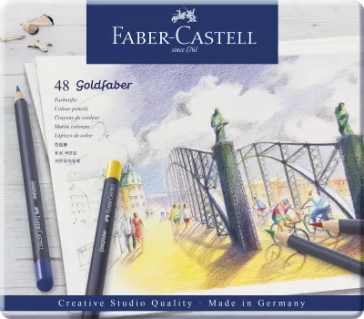 Creioane colorate 48 culori goldfaber cutie metal Faber-Castell-img