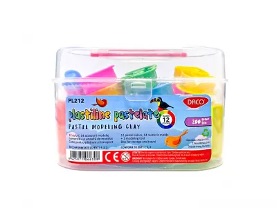 Plastilina 12 culori pastel, 200g Daco PL212-img