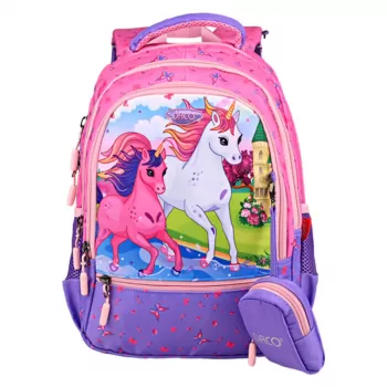 Ghiozdan clasa 0 fete, unicorni, roz, 38 cm Daco GH3019-1