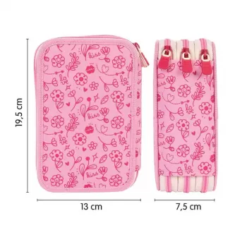 Penar Milan 3 compartimente, echipat cu 49 piese, imprimeu floral roz-2