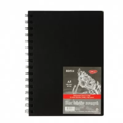 Bloc desen hartie neagra A5, 140g/mp, 30 file DACO BD514-img