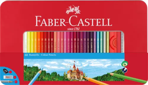 12-Creioane-colorate-60-culori-cutie-metal-Faber~Castell