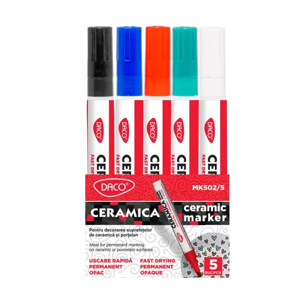 Markere pe baza de alcool pentru ceramica, set 5 culori Daco MK502/5-1-IMG-slider