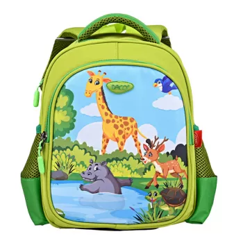 Ghiozdan copii gradinita, verde, imprimeu animale, 30 cm Daco GH256-1
