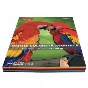 Hârtie colorată HR801 A4 100 coli 10 cul DACO 80g/mp-1