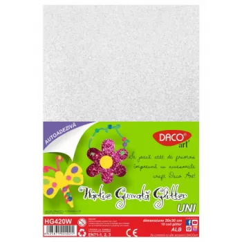 Hârtie gumată AA glitter HG420W 20X30CM 10COLI DACO-1