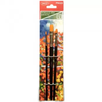 Pensule pictura din par sintetic si varf drept, set 3 bucati Daco PN223-1