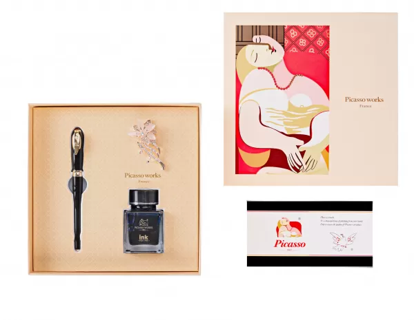 Stilou PICASSO metalic negru cu calimara si brosa 986N-1-IMG-slider