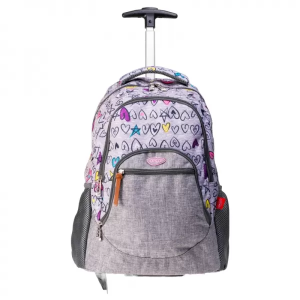 Ghiozdan scolar tip troler fete, gri cu imprimeu inimioare, 44.5 cm Daco GH4609-1-IMG-slider