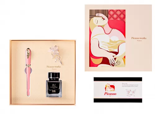 4-Stilou-PICASSO-metalic-roz-cu-calimara-si-brosa-986RZ