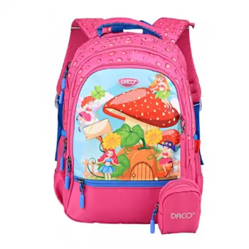 Ghiozdan fete clasa 0, imprimeu zane, corai, 38 cm Daco GH3010-1