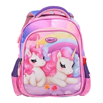 Ghiozdan gradinita fete, roz, imprimeu unicorni, 30 cm Daco GH258-img