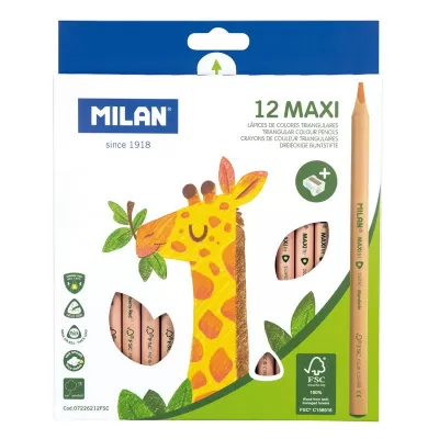 Creioane colorate maxi, 12 culori, corp triunghiular natur Milan-img