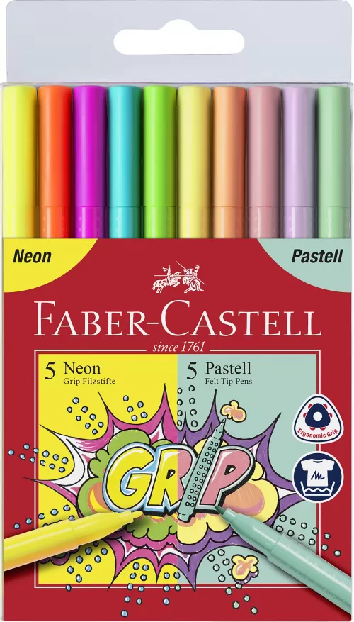14-Carioca-10-culori-pastel-si-neon-grip-Faber~Castell