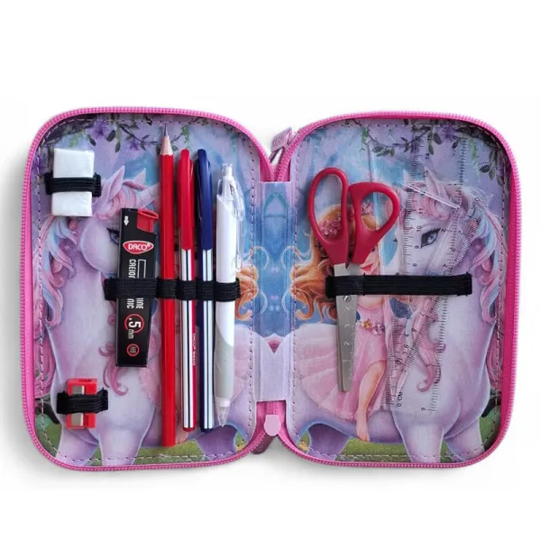 Ghiozdan fete clasa 0 cu penar echipat, imprimeu Unicorn Princess Daco-5-IMG-slider