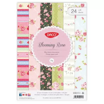 Hârtie decorativă A4 Blooming Rose 24 coli DACO HR931-1