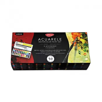 Acuarele 50 culori tip pastila in cutie metalica Daco AR050-1