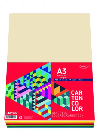 Carton colorat A3, 10 culori, 100 coli/top, 160 g/mp Daco CN165-img