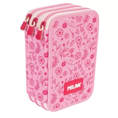 Penar Milan 3 compartimente, echipat cu 49 piese, imprimeu floral roz-img