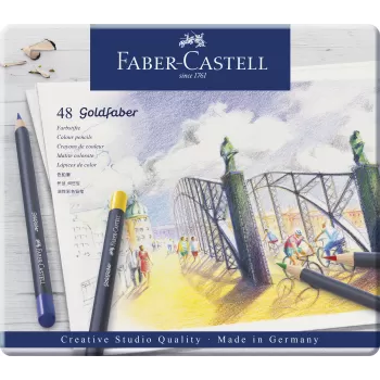 Creioane colorate 48 culori goldfaber cutie metal Faber-Castell-1