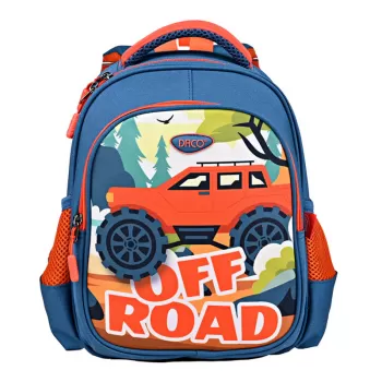 Ghiozdan gradinita baieti, albastru, imprimeu masina Off Road, 30 cm Daco GH255-1