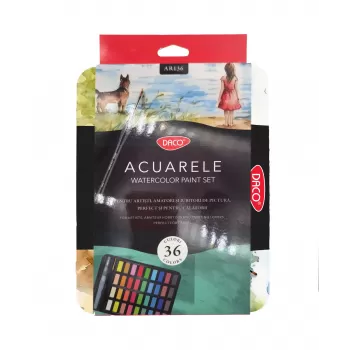 Acuarele 36 culori in cutie metalica Daco AR136-1