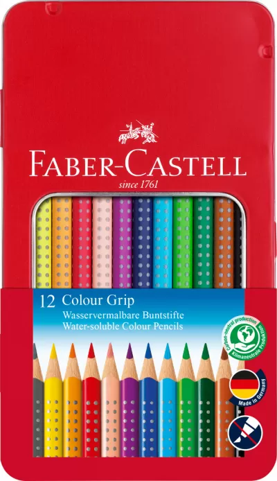 Creioane colorate 12 culori cutie metal grip 2001 Faber-Castell-img