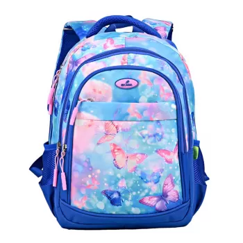 Ghiozdan fete clasa 0, albastru, imprimeu fluturasi, 38 cm Ecada 614003-1
