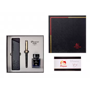 Stilou PICASSO metalic negru cu etui si calimara 9902N-1
