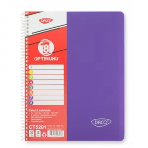 Caiet studentesc cu spira si coperta plastic 8 subiecte, 240 file, hartie 70g/m2 Daco CT5201-4-IMG-nav