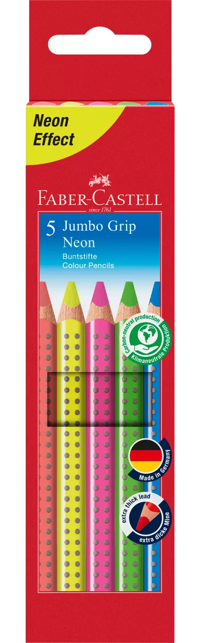 Creioane colorate 5 culori neon jumbo grip Faber-Castell-img