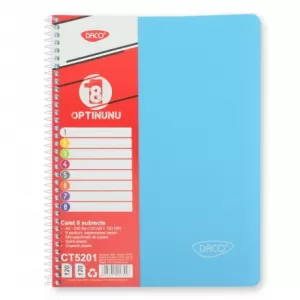 Caiet studentesc cu spira si coperta plastic 8 subiecte, 240 file, hartie 70g/m2 Daco CT5201-2-IMG-nav