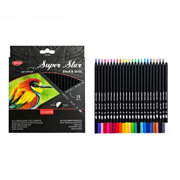 Creioane colorate 24 culori, lemn negru Black & White Daco CC424N-1