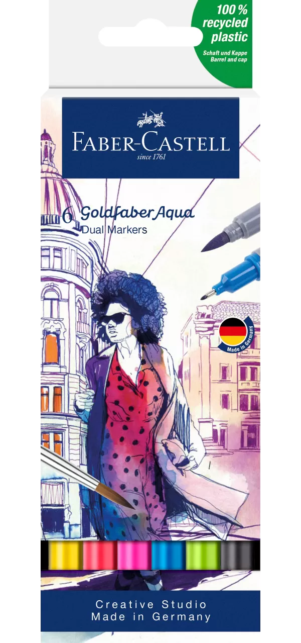 Marker solubil 2 capete set 6 buc culori de baza goldfaber Faber-Castell-1-IMG-slider