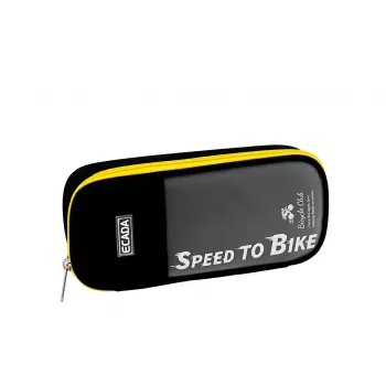 Penar tip borseta negru-gri, imprimeu Speed to Bike, 1 fermoar galben Ecada 786614-1