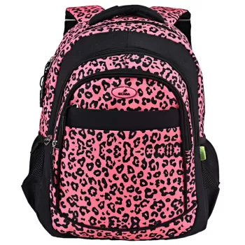 Ghiozdan scoala fete, roz, animal print, 46 cm Ecada 61435-1
