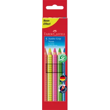 Creioane colorate 5 culori neon jumbo grip Faber-Castell-1
